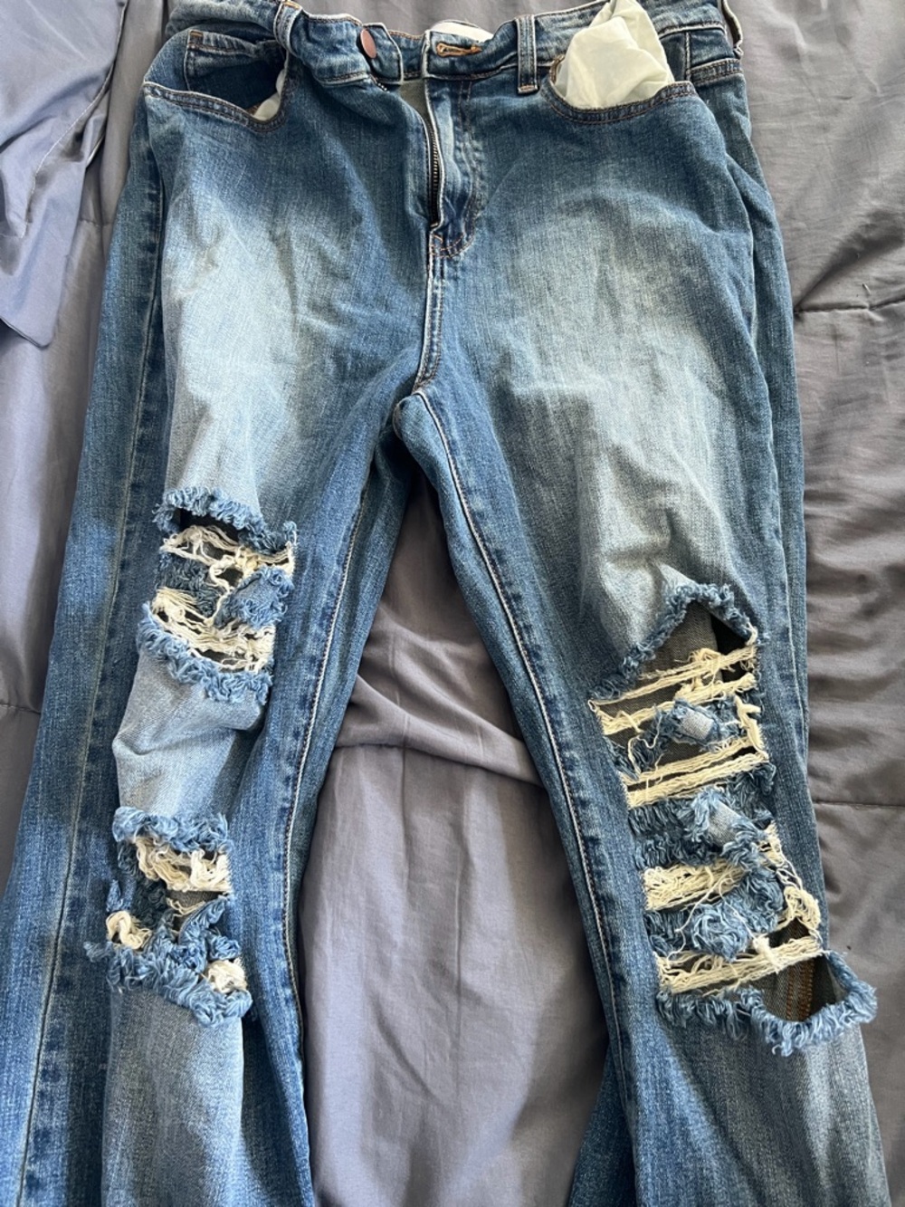 Fashion Nova Distressed Light Blue Straight Leg Jeans